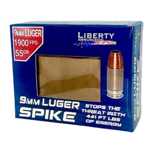 Liberty Ammunition Spike 9mm Luger Ammo 55gr HP 20 Rounds erty Ammunition Spike 9mm Luger 55gr HP 20 Rounds Ammo