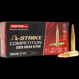 Norma A-Strike .223 Remington Ammo 77gr OTM 20 Rounds ma A-Strike .223 Remington 77gr OTM 20 Rounds Ammo