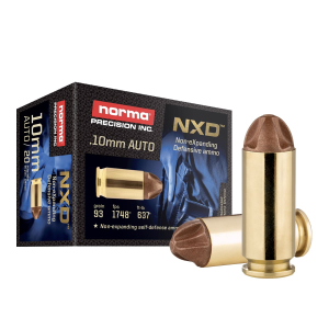 Norma NXD 10mm Auto Ammo 93gr Non-eXpanding Defensive Projectile 20 Rounds ma NXD 10mm Auto 93gr Non-eXpanding Defensive Projectile 20 Rounds Ammo