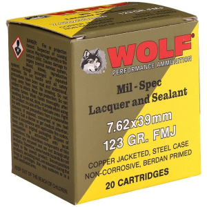 Wolf Performance Mil-Spec Steel Case 7.62x39mm Ammo 123gr FMJ 20 Rounds f Performance Mil-Spec Steel Case 7.62x39mm 123gr FMJ 20 Rounds Ammo