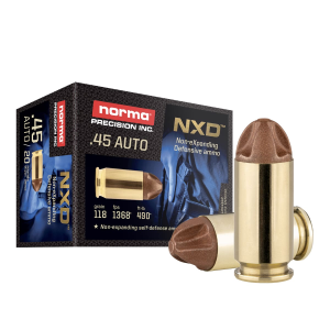 Norma NXD .45 ACP Ammo 118gr Non-eXpanding Defensive Projectile 20 Rounds ma NXD .45 ACP 118gr Non-eXpanding Defensive Projectile 20 Rounds Ammo