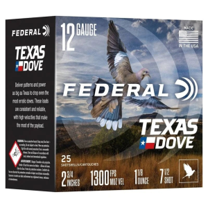 Federal Texas Dove 2.75 12 Gauge Ammo 1 1/8oz #7.5 Shot 50 Shells eral Texas Dove 2.75 12 Gauge 1 1/8oz #7.5 Shot 50 Shells Ammo