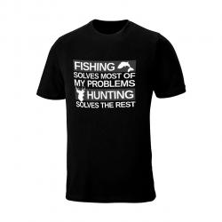 WEBY Unisex "Fishing Solves Most of My Problems - Hunting Solves Them All" Black Hunting T-Shirt (S-HSTA)