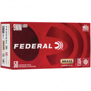 FEDERAL Champion Training 9mm Luger 115gr FMJ 50rd Per Box Pistol Ammo (WM5199)