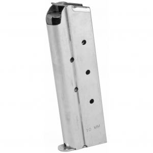 Ed Brown Magazine, 10MM, 8 Rounds, Fits 1911, Includes 1 Thick and 1 Thin Base Pad, Stainless, Silver 849-10