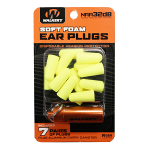 WALKER'S GAME EAR 7 Pairs Yellow Foam Plugs with Black Aluminum Carry Canister (GWP-PLGCAN-YL)