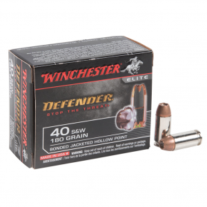 WINCHESTER PDX1 Defender 40SW 180Gr Jacketed Hollow Point 20rd/Box Handgun Ammo (S40SWPDB1)