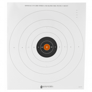 Action Target B-8, 25-Yard Timed And Rapid Fire Target, Black With Orange Center X-Ring, 21"x24", 100 Per Box B-8(P)OC-100