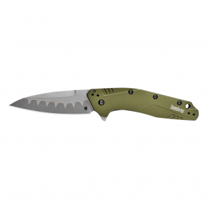 Kershaw Dividend, Folding Knife/Assisted, Drop Point, Plain Edge, 3" Composite with D2 Cutting Edge and N690 Upper, Olive Anodized Aluminum 6061-T6 Handle 1812OLCB