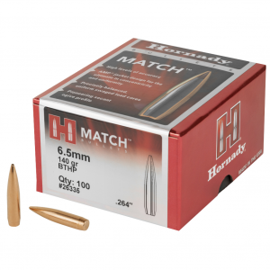 Hornady Match, .264 Diameter, 6.5MM, 140 Grain, Boat Tail Hollow Point, 100 Count 26335