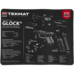 TekMat Ultra Mat, For Glock 42/43, Cleaning Mat, Thermoplastic Surface Protects Gun From Scratching, 1/4" Thick, 15"X20", Tube Packaging, Black TEK-R20-GLOCK-42-43