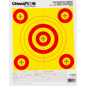 CHAMPION TARGETS Shotkeeper, 5 Bulls Bright Yellow/Red Small 12 Pk, Card (45562)