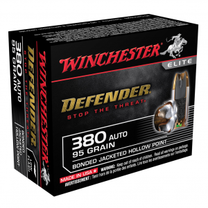 WINCHESTER PDX1 Defender 380 ACP 95Gr Jacketed Hollow Point 20rd/Box Handgun Ammo (S380PDB)