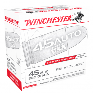 WINCHESTER USA 45 Auto 230Gr FMJ 200rd/Box Handgun Ammo (USA45W)
