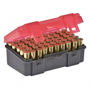 Plano Ammunition Box, Holds 50 Rounds of .357/.38 Sp/.38 Handgun Rounds, Charcoal/Rose  122550