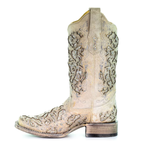 Corral CORRAL Women's White Glitter Inlay/Crystals Square Toe Wedding Boot (A3397-LD) - $288.00 at GritrSports