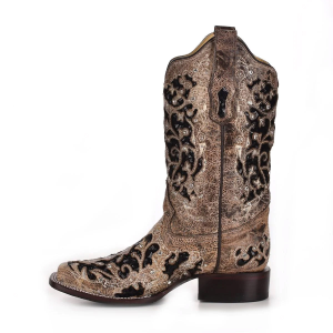 Corral CORRAL Women's Brown Inlay and Flowered Embroidery and Studs Boot (A3648-LD) - $288.00 at GritrSports