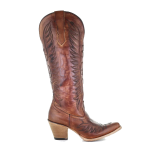 Corral CORRAL Women's Cognac Brown Embroidery Tall Leather Boots (E1570) - $267.00 at GritrSports