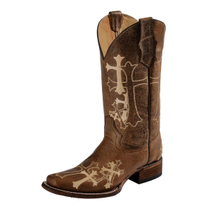 Corral CORRAL Womens Side Cross Embroidery Brown/Beige Square Toe Boots (L5042-LD) - $160.00 at GritrSports