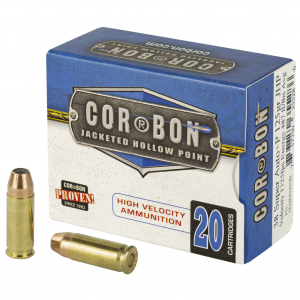 CorBon Self Defense, 38 Super, 125 Grain, Jacketed Hollow Point, +P, 20 Round Box 38X12520