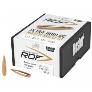 NOSLER RDF, .243 Diameter, 6MM/243 Winchester, 105 Grain, Hollow Point Boat Tail, 100 Count 53410