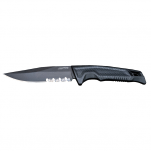 SOG Knives & Tools Recondo FX, Fixed Blade Knife, 4.6" Clip Point, Serrated Edge, Black Rubber Handle, Cryo 440C Steel, Titanium Nitride Finish, Black, Includes Kydex Sheath and UMS Clip SOG-17-22-02-57