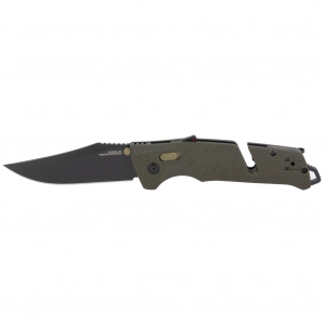 SOG Knives & Tools Trident AT, Folding Knife, 3.7" Straight Clip Point, Olive Drab Green Handle, D2 Steel, Titanium Nitride Finish, Black SOG-11-12-03-41