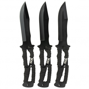 SOG Knives & Tools Throwing Knives, Fixed Blade Knife, 4.4" Straight Edge Spear Point, Black Paracord Handle, 420 Stainless Steel, Hardcased Finish, Black, Includes Nylon Sheath, 3 Pack SOG-F041TN-CP
