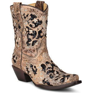 Corral CORRAL Women's Brown Inlay And Embroidery And Studs And Crystals Ankle Boots (A4190) - $258.00 at GritrSports