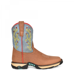 CORRAL Ladies Farm and Ranch Square Toe Tan Hydro Resist/Blue Top Cactus Boots (W5003)