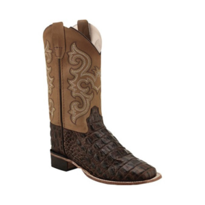 OLD WEST Youth's Brown Faux Horn Back Gator Print and Tan Canyon Boots (BSY1830) - Old West