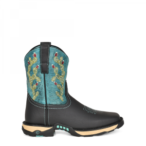 CORRAL Ladies Farm and Ranch Square Toe Black Hydro Resist/Turquiose Top Cactus Boots (W5004)