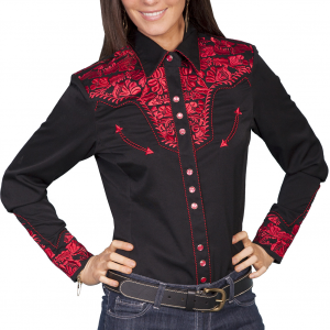SCULLY Womens Western Apparel Crimson Long Sleeve Shirt (PL-654-CRI)