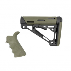 HOGUE AR-15/M-16 OverMolded OD Green Beavertail Grip and Mil-Spec Compatible Collapsible Buttstock Kit (15256)