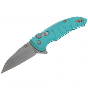 HOGUE X1-Microflip 2.75in Wharncliffe Tumble Aquamarine Folding Knife (24163)