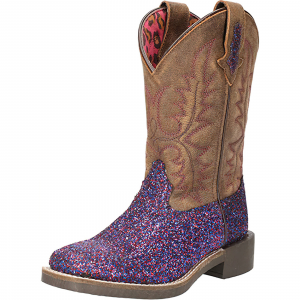 SMOKY MOUNTAIN BOOTS Kid's Ariel Purple Glitter/Brown Distress Leather Western Boots (3164)