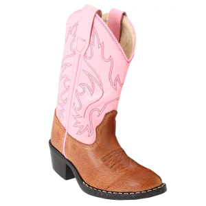 OLD WEST Girl's J Toe Tan Canyon/Pink Western Boot (8139) - Old West