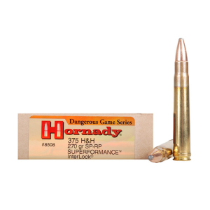 HORNADY Dangerous Game 375 H&H 270 Grain SP-RP Superformance Ammo, 20 Round Box (8508)