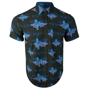 RETRO RIFLE Da Flamingo Black Button Down Shirt, X-Large (DOFLAMINGO-XL)