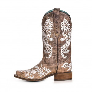 CORRAL Women's Glow Collection Brown/White Embroidery Western Boots (A4063)