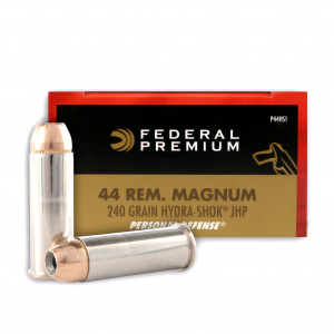 FEDERAL Premium Personal Defense 44 Mag 240 Grain Hydra-Shok JHP Ammo, 20 Round Box (P44HS1)