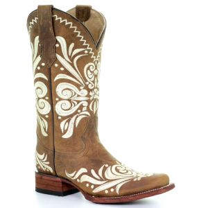 CORRAL Women's Circle G Tan Embroidery Square Toe Boots (L5409-LD)