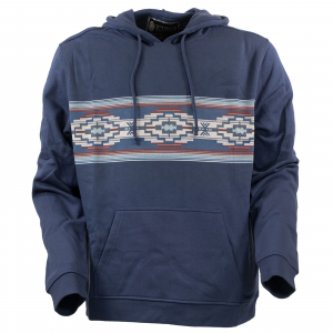 OUTBACK TRADING Men's Casey Casual Aztec Pattern Blue Kangaroo Pocket Hoodie (40133-BLU)