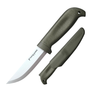 COLD STEEL Finn Hawk 4in Straight Back Blade OD Green Polypropylene Handle Fixed Knife with Sheath (CS-20NPK)