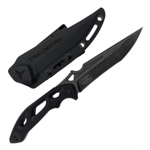 TAKUMITAK Unhinged Stonewash D2 Drop Point Recurve Blade G10 Handle Fixed Knife with Kydex Sheath (TKF209SW)