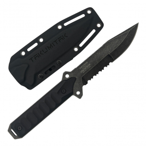 TAKUMITAK Escort Stonewash D2 Drop Point Partially Serrated Blade G10 Handle Fixed Knife with Kydex Sheath (TKF213SW)