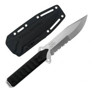 TAKUMITAK Escort Silver D2 Drop Point Partially Serrated Blade G10 Handle Fixed Knife with Kydex Sheath (TKF213SL)