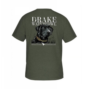 DRAKE Men's Black Lab Collar Kalamata Olive Light Heather T-Shirt (DT9651-KMO)
