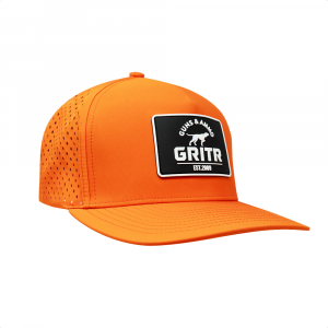 GRITR One Size Casual Trucker Hat for Everyday Wear w/ Patch & Pre-Curved Visor, Orange