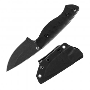 GRITR Scout Outdoor Camping EDC Drop Point Fixed Blade Knife w/ Kydex Sheath, Black